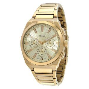 NWT Authentic Fossil Everett Chronograph Quartz Gold Dial Men's Watch